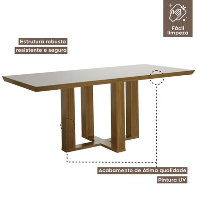 Mesa de Madeira Lottus 160cm com Vidro Cinamomo/Off White - Lj Móveis