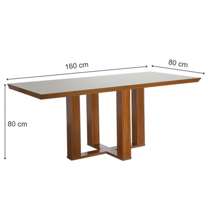 Mesa de Madeira Lottus 160cm com Vidro Prêmio/Off White - Lj Móveis