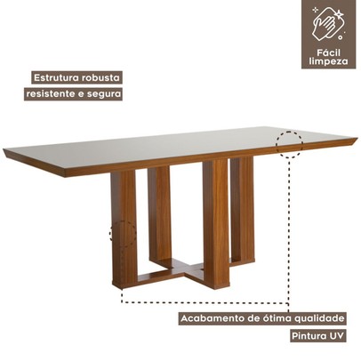 Mesa de Madeira Lottus 160cm com Vidro Prêmio/Off White - Lj Móveis