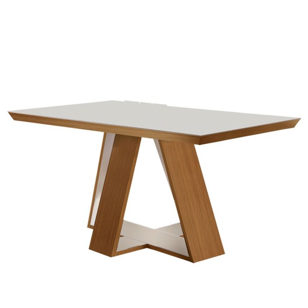 Mesa de Madeira Viena 120cm com Vidro Cinamomo/Off White - Lj Móveis