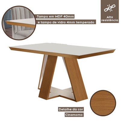 Mesa de Madeira Viena 120cm com Vidro Cinamomo/Off White - Lj Móveis