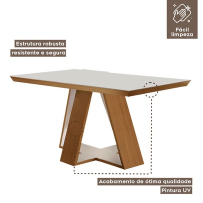 Mesa de Madeira Viena 120cm com Vidro Cinamomo/Off White - Lj Móveis
