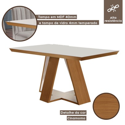 Mesa de Madeira Viena 160cm com Vidro Cinamomo/Off White - Lj Móveis