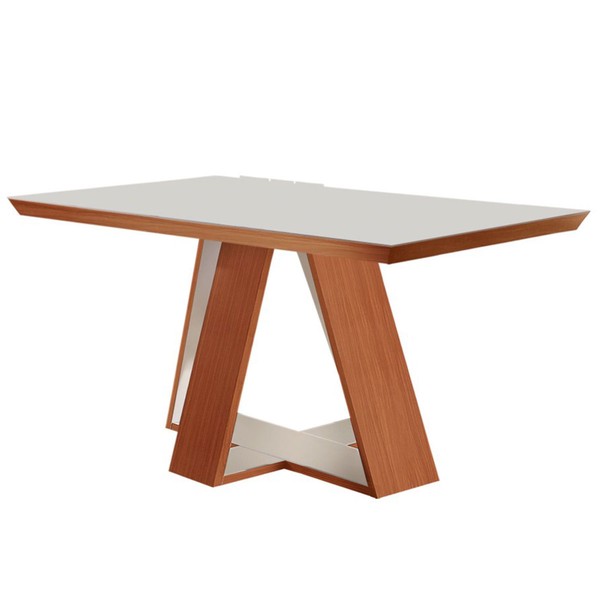 Mesa de Madeira Viena 160cm com Vidro Prêmio/Off White - Lj Móveis