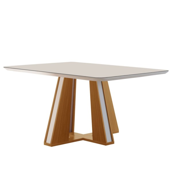 Mesa de Madeira Madri 135x90cm com Vidro Cinamomo/Off White - Lj Móveis