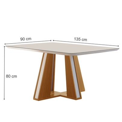 Mesa de Madeira Madri 135x90cm com Vidro Cinamomo/Off White - Lj Móveis