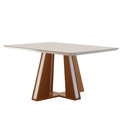 Mesa de Madeira Madri 135x90cm com Vidro Premio/Off White - Lj Móveis