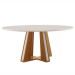 Mesa de Madeira Madri Redonda 135cm com Vidro Cinamomo/Off White 14933 - Lj Móveis