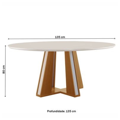 Mesa de Madeira Madri Redonda 135cm com Vidro Cinamomo/Off White 14933 - Lj Móveis