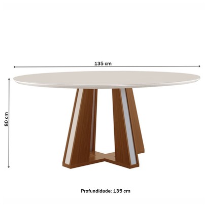 Mesa de Madeira Madri Redonda 135cm com Vidro Premio/Off White 14933 - Lj Móveis