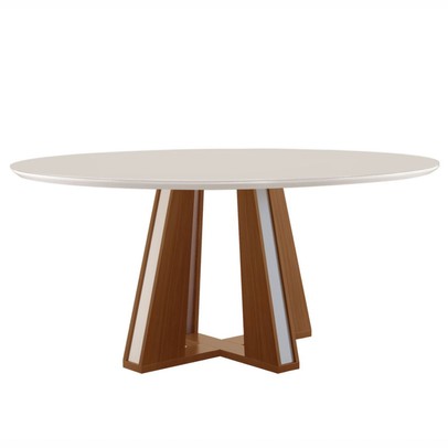 Mesa de Madeira Madri Redonda 135cm com Vidro Premio/Off White 14933 - Lj Móveis
