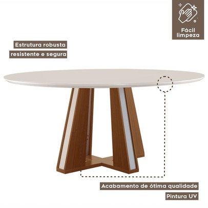 Mesa de Madeira Madri Redonda 135cm com Vidro Premio/Off White 14933 - Lj Móveis