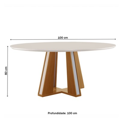 Mesa de Madeira Madri Redonda 100cm com Vidro Cinamomo/Off White - Lj Móveis