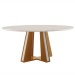 Mesa de Madeira Madri Redonda 100cm com Vidro Cinamomo/Off White - Lj Móveis