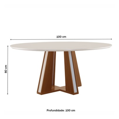 Mesa de Madeira Madri Redonda 100cm com Vidro Premio/Off White - Lj Móveis