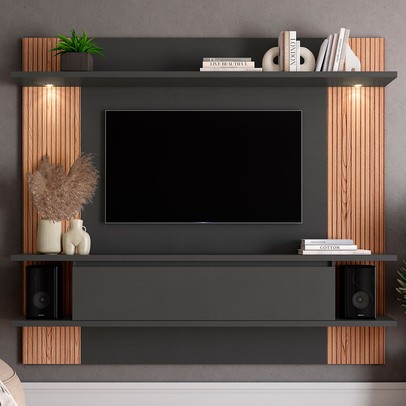 Painel para TV Até 60 Polegadas 1 Porta com Led Grafite/Brise - Quiditá Móveis