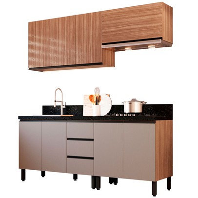 Cozinha Compacta Cedro 8 Portas 3 Gavetas Montana/Fumê - Quiditá Móveis