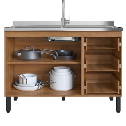 Cozinha Compacta Cedro 8 Portas 3 Gavetas Montana/Fumê - Quiditá Móveis