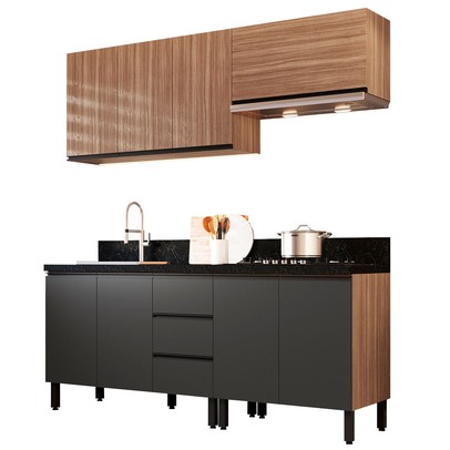 Cozinha Compacta Cedro 8 Portas 3 Gavetas Montana/Grafite - Quiditá Móveis