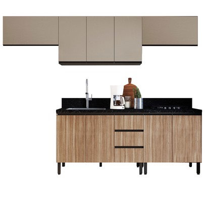 Cozinha Compacta ébano 9 Portas 3 Gavetas Montana/Fumê - Quiditá Móveis