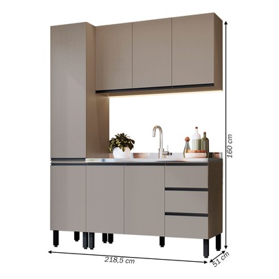 Cozinha Compacta Bambu 7 Portas 3 Gavetas Fumê - Quiditá Móveis