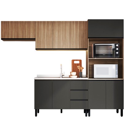 Cozinha Compacta Mogno 9 Portas 3 Gavetas Montana/Grafite - Quiditá Móveis
