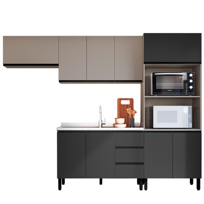 Cozinha Compacta Mogno 9 Portas 3 Gavetas Fumê/Grafite - Quiditá Móveis