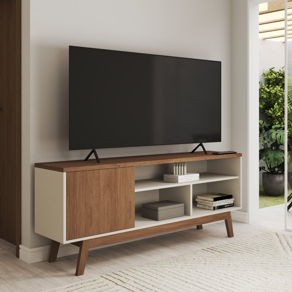 Rack para TV Até 50 Polegadas Trento 1 Porta Off White/Freijo - Panorama Móveis