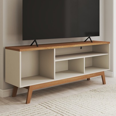 Rack para TV Até 50 Polegadas Trento 1 Porta Off White/Nature - Panorama Móveis