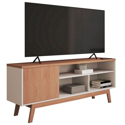 Rack para TV Até 50 Polegadas Trento 1 Porta Off White/Nature - Panorama Móveis