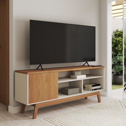 Rack para TV Até 50 Polegadas Trento 1 Porta Off White/Nature - Panorama Móveis