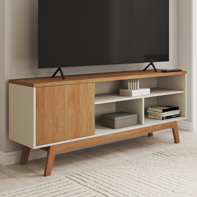 Rack para TV Até 50 Polegadas Trento 1 Porta Off White/Nature - Panorama Móveis