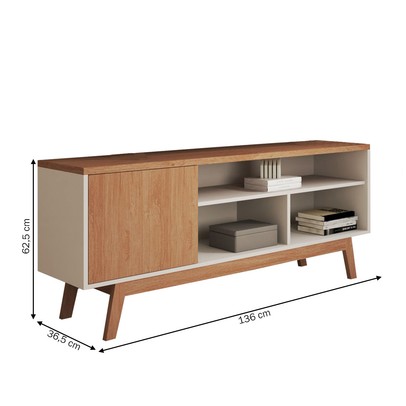 Rack para TV Até 50 Polegadas Trento 1 Porta Off White/Nature - Panorama Móveis