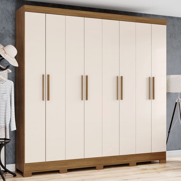 Guarda-Roupa Casal 8 Portas 4 Gavetas Nature/Off White - Briz