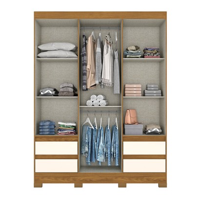 Guarda-Roupa Solteiro 3 Portas 4 Gavetas Nature/Off White - Briz