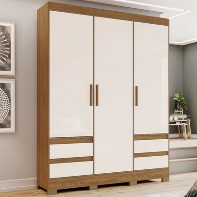 Guarda-Roupa Solteiro 3 Portas 4 Gavetas Nature/Off White - Briz