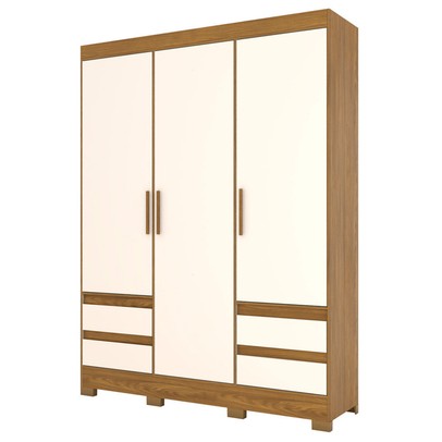 Guarda-Roupa Solteiro 3 Portas 4 Gavetas Nature/Off White - Briz