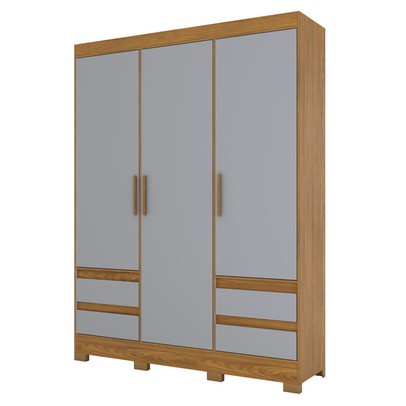 Guarda-Roupa Solteiro 3 Portas 4 Gavetas Nature/Cinza - Briz