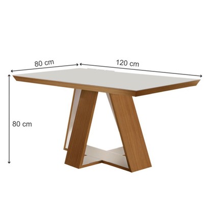 Mesa de Jantar 4 Lugares Viena com Vidro Cinamomo/Off White/Linho Cinza - Lj Móveis