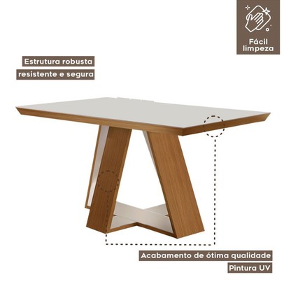 Mesa de Jantar 4 Lugares Viena com Vidro Cinamomo/Off White/Linho Cinza - Lj Móveis
