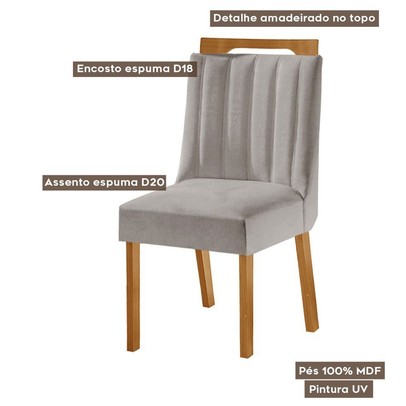 Mesa de Jantar 4 Lugares Viena com Vidro Cinamomo/Off White/Linho Cinza - Lj Móveis