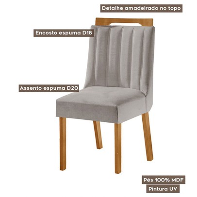 Kit 4 Cadeiras Lottus Cinamomo/Linho Cinza - Lj Móveis