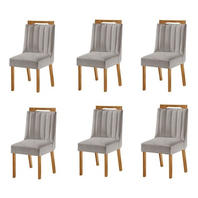 Kit 6 Cadeiras Lottus Cinamomo Linho/Cinza - Lj Móveis
