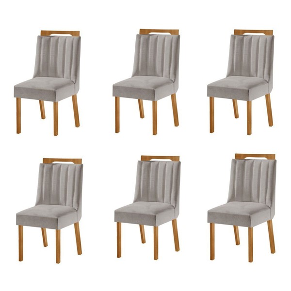Kit 6 Cadeiras Lottus Cinamomo Linho/Cinza - Lj Móveis