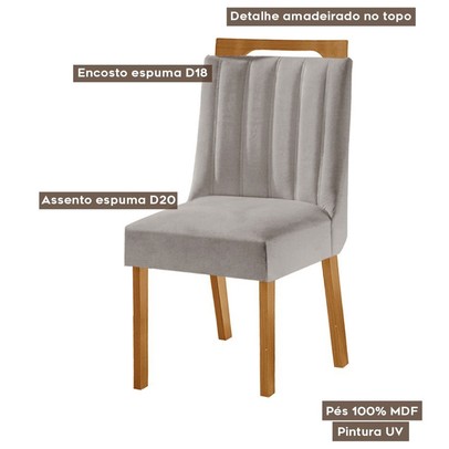 Kit 6 Cadeiras Lottus Cinamomo Linho/Cinza - Lj Móveis