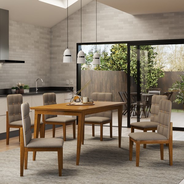 Mesa de Jantar 6 Lugares Luxury Cinamomo/Off White - Panorama Móveis