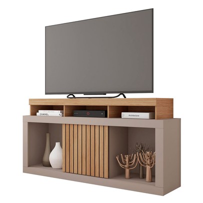 Rack para TV Até 55 Polegadas Dragon 1 Porta Ripada Buriti/Fendi - Caemmun