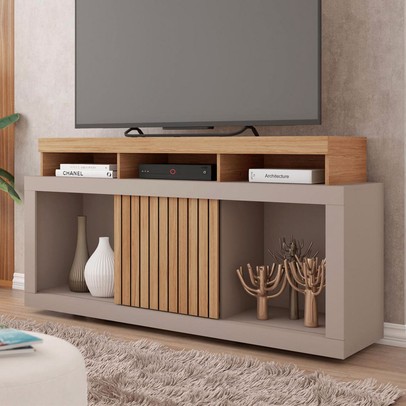 Rack para TV Até 55 Polegadas Dragon 1 Porta Ripada Buriti/Fendi - Caemmun