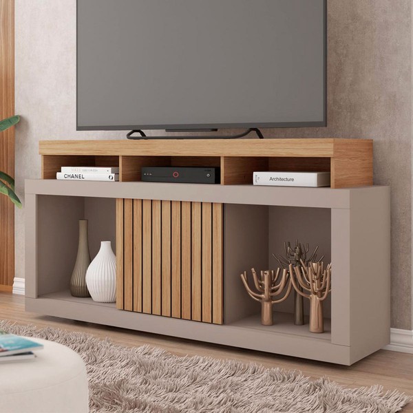 Rack para TV Até 55 Polegadas Dragon 1 Porta Ripada Buriti/Fendi - Caemmun