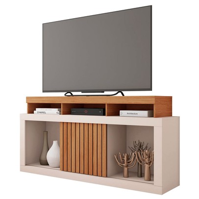 Rack para TV Até 55 Polegadas Dragon 1 Porta Ripada Mel/Off White - Caemmun